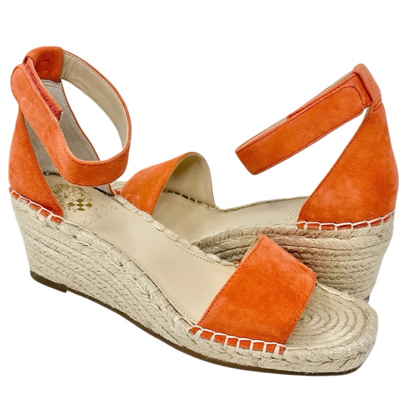 NEW Vince Camuto Jesla Espadrille Sandals Open Toe Wedge Orange Size 8 W Wide - Picture 1 of 8
